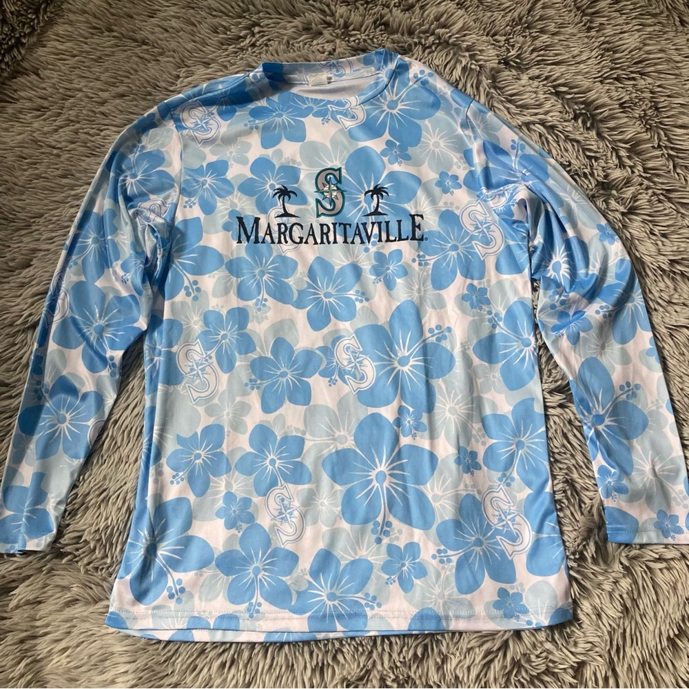 Margaritaville -Men’s Medium- Blue and White Patterned Wear Seattle Mariner’s